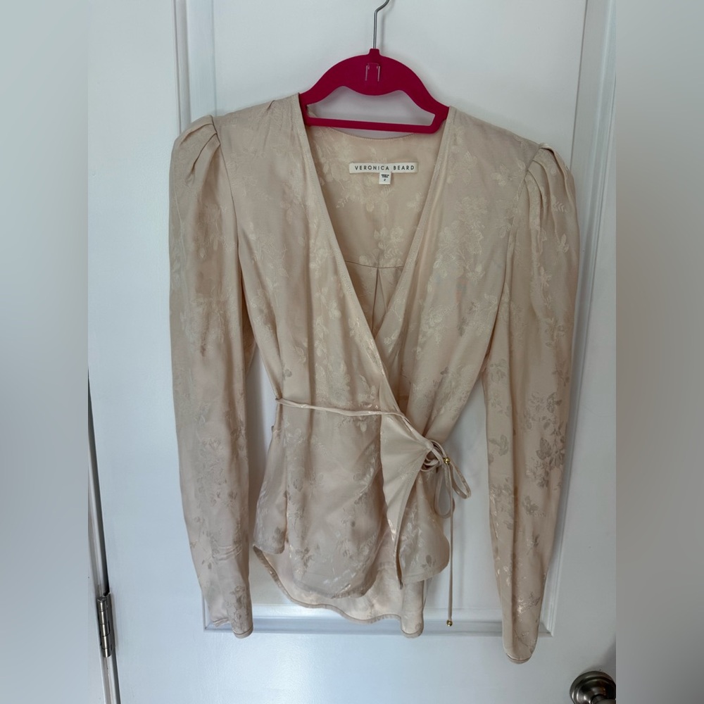 Veronica Beard Light Cream Floral Wrap Blouse Eden